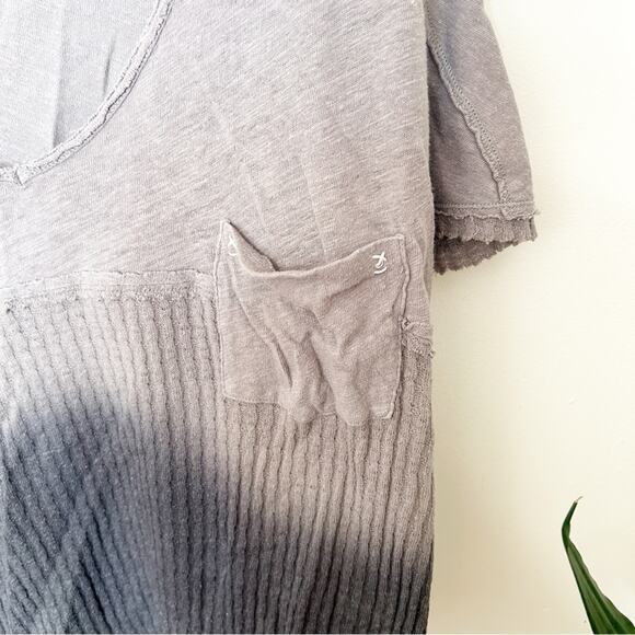 Free People We The Free Sun Dial Tee Linen Blend Dip Dye Short Sleeves Size XS - Picture 7 of 9